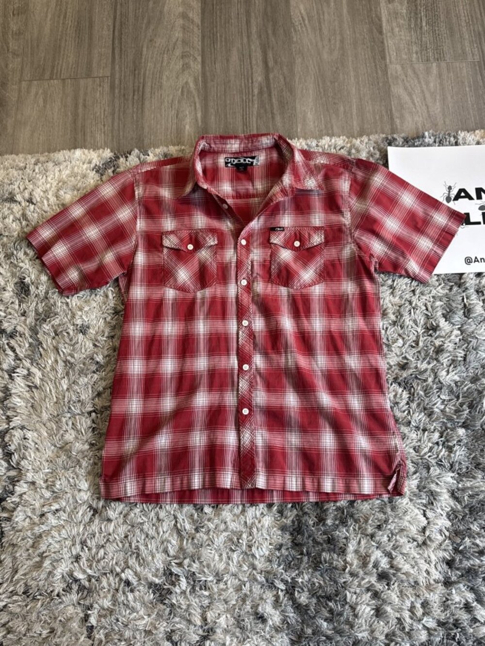 O'Neill Red 90 S Men Xl O Neill Short Sleeve Full Button Up White Tee Sz XL